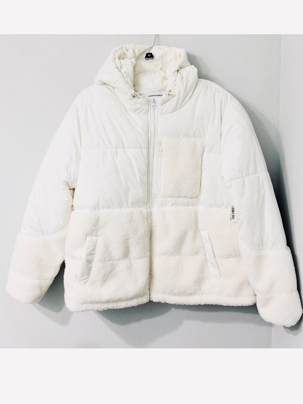 Amazon Essentials Hooded Sherpa Puffer Jacket Ivory XXL